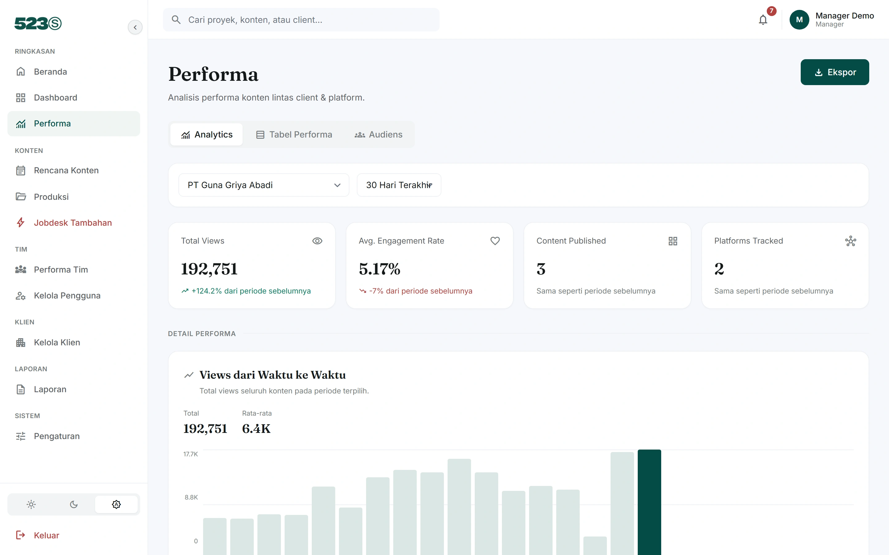 Dashboard Kreatif 523 Studio preview